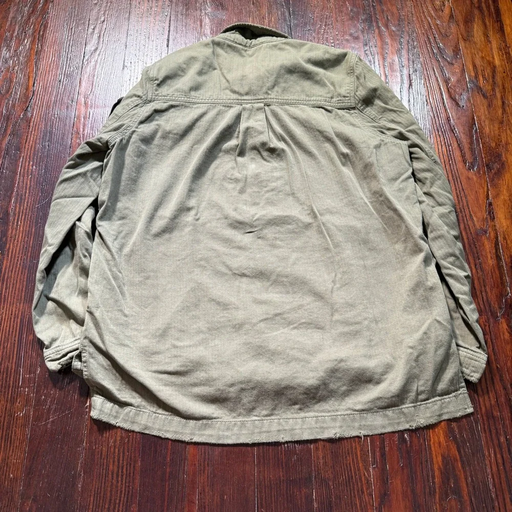 BKE Shacket Womens LOlive Green Beaded Patch Military Cotton Utility Y2K